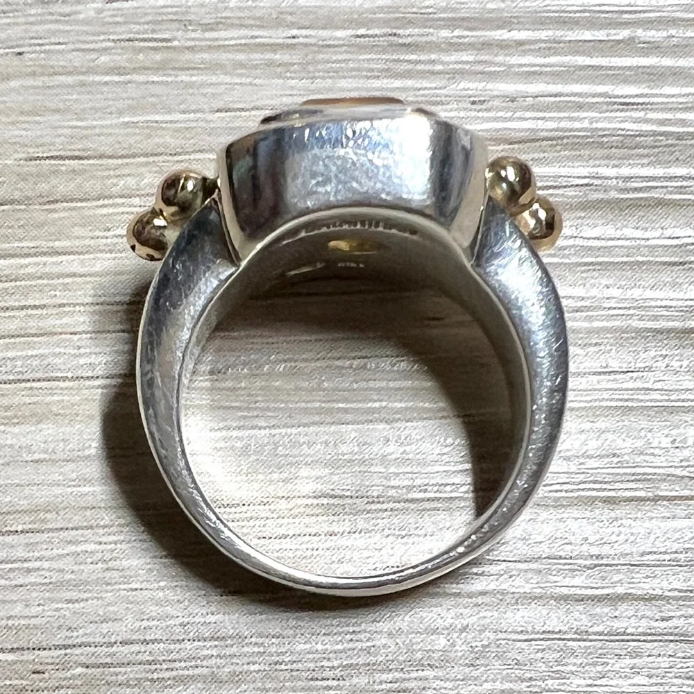 Vintage Designer Bayanihan Sterling Silver & 18K Gold Accented Citrine Ring - Picture 7 of 10